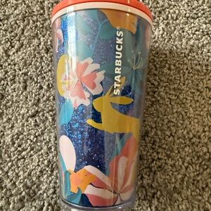 16oz Starbucks Blue and Coral Floral Tumbler